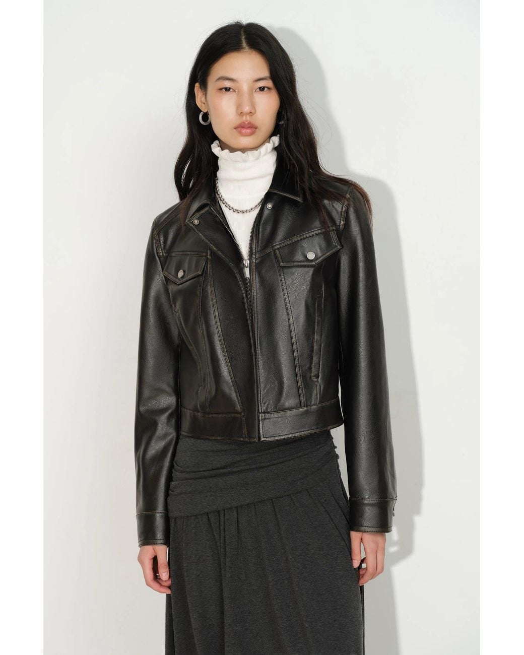 Fabrique Multicolor Miriam Vintage Wash Fitted Biker Jacket