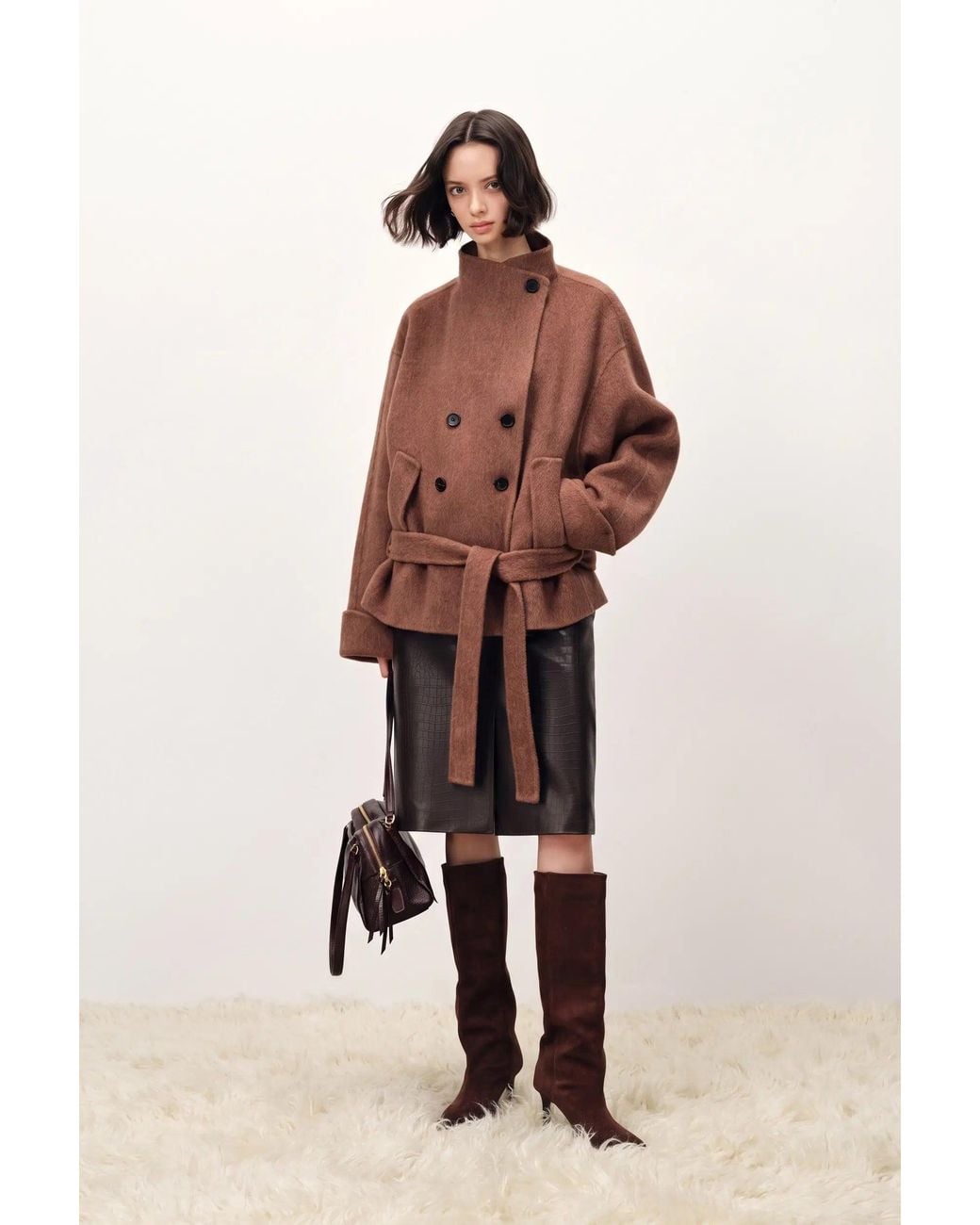 Fabrique Multicolor Asa Belted Low Waist Cropped Coat