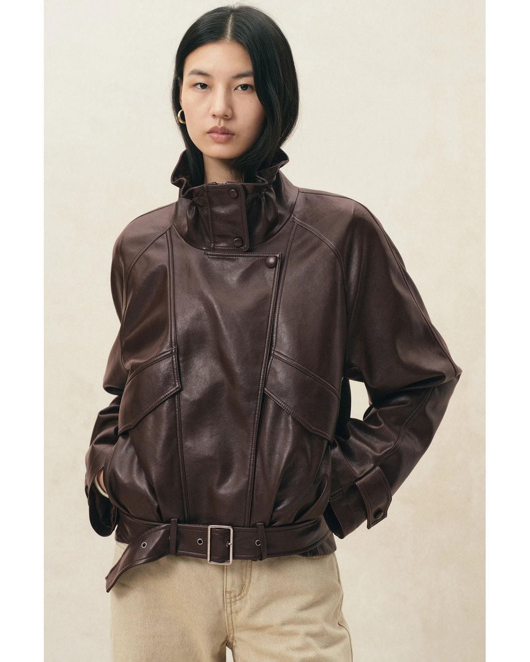 Fabrique Natural Juno Belted Stand Collar Bubble Jacket