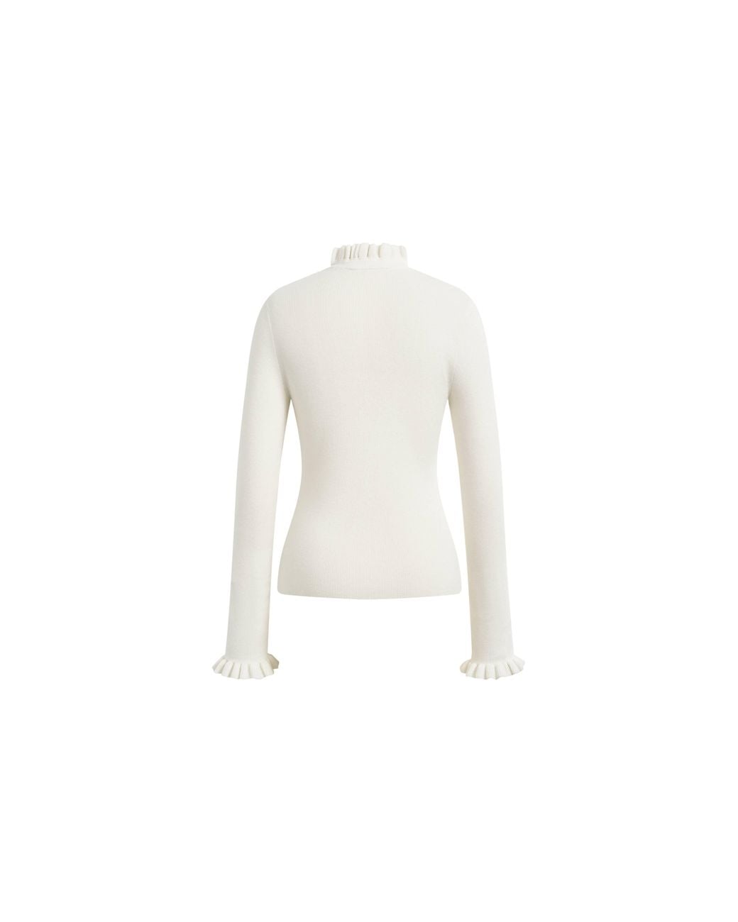 Fabrique Natural Lieve Ruffle Trimmed Fitted Turtleneck Top
