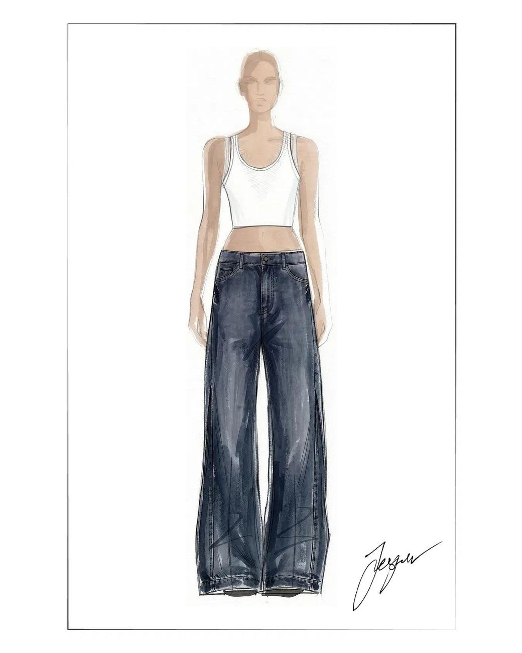 Fabrique Blue Avery Pleated Deconstructed Straight Leg Jeans