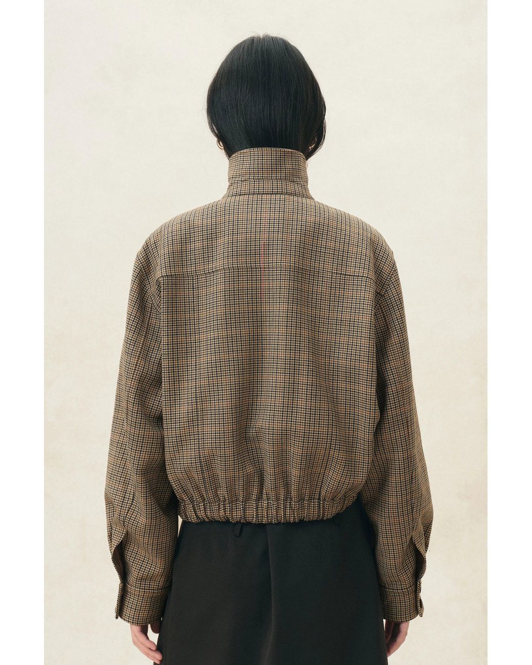 Fabrique Gray Elodie Houndstooth Bomber Jacket