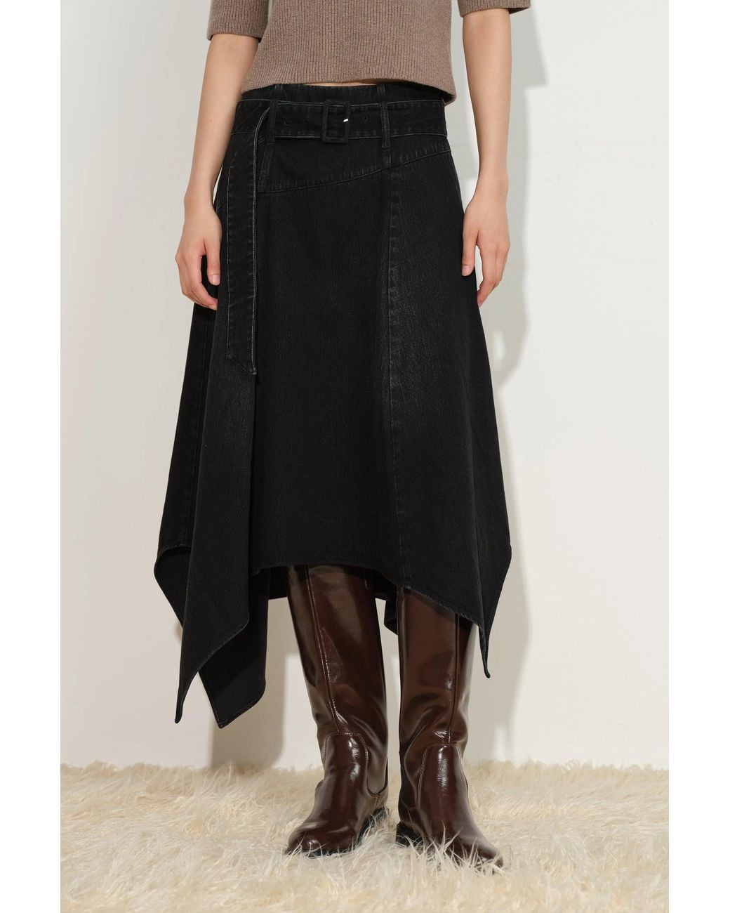Fabrique Black Brooklyn Asymmetric Hem Skirt