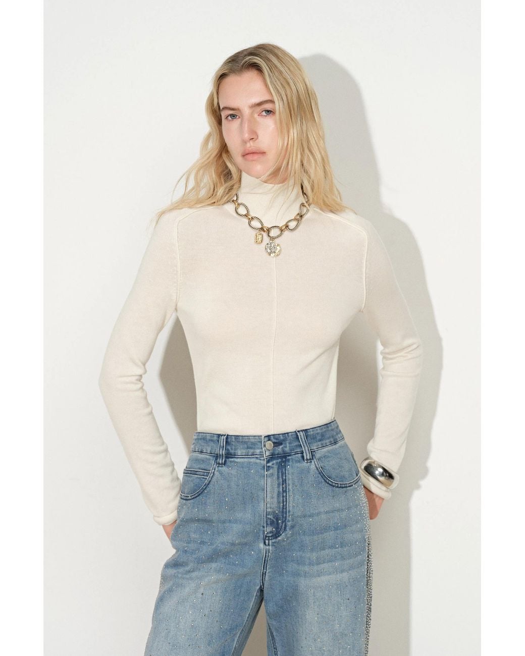 Fabrique Blue Tilly Seamed Semi Sheer Knit Top