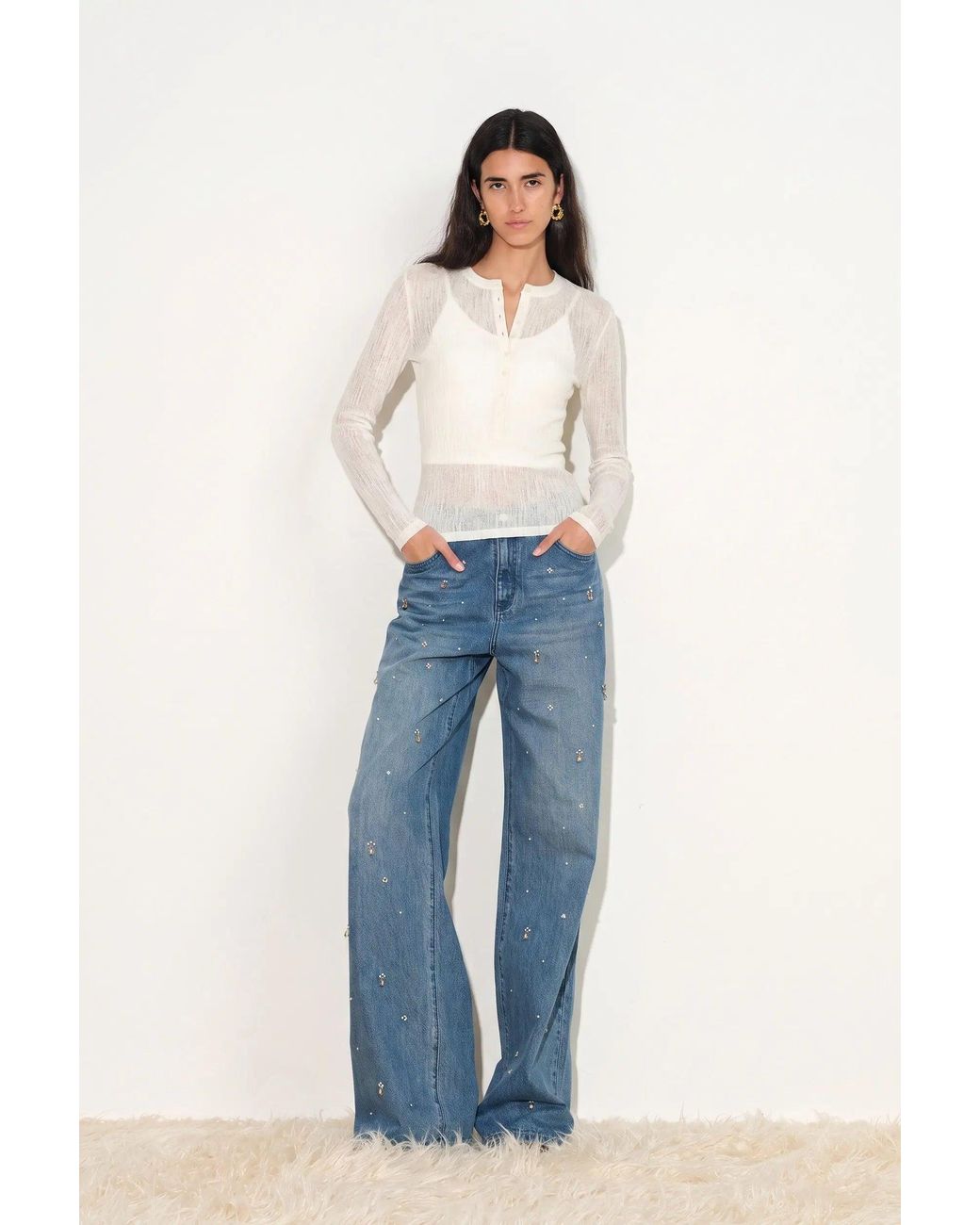 Fabrique Blue Eleanor Crystal Embellished Straight Leg Jeans