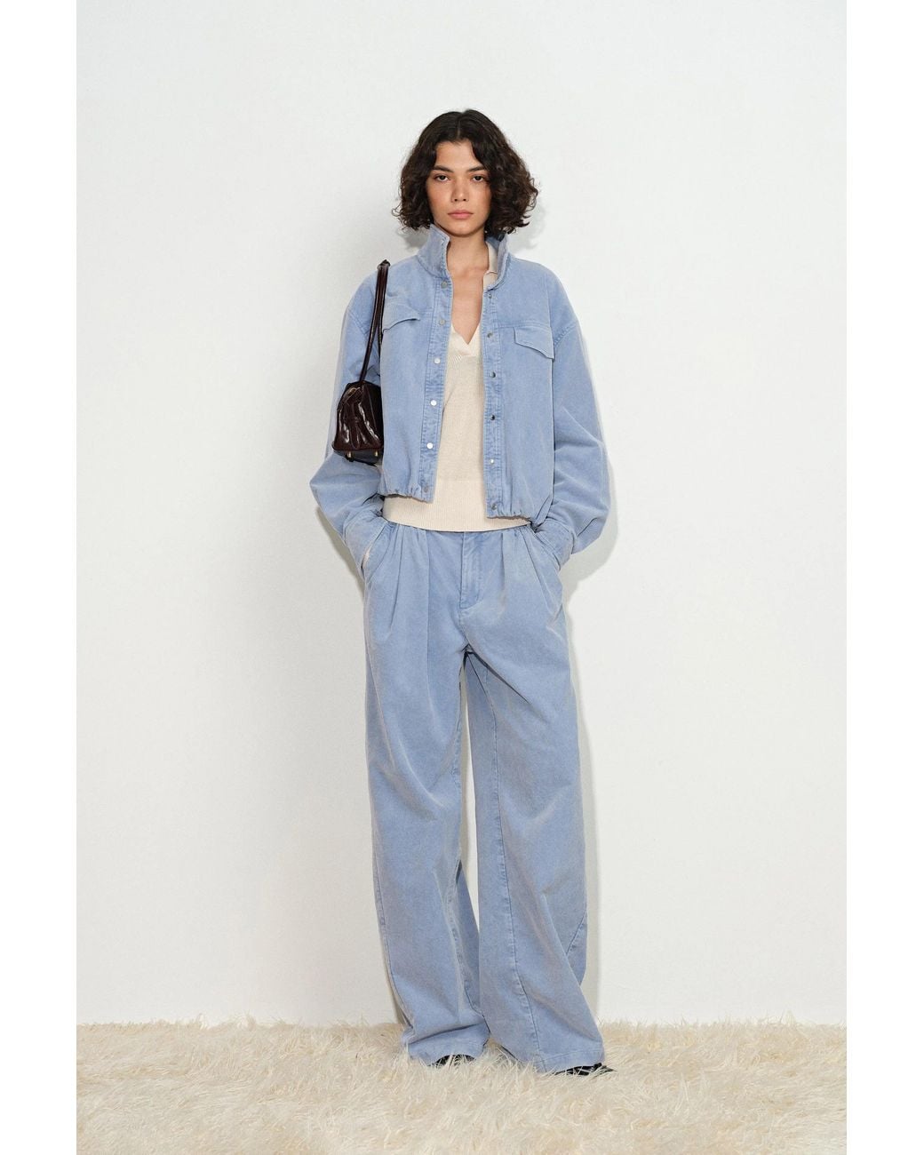 Fabrique Blue Honora Pleated Wide Leg Pants