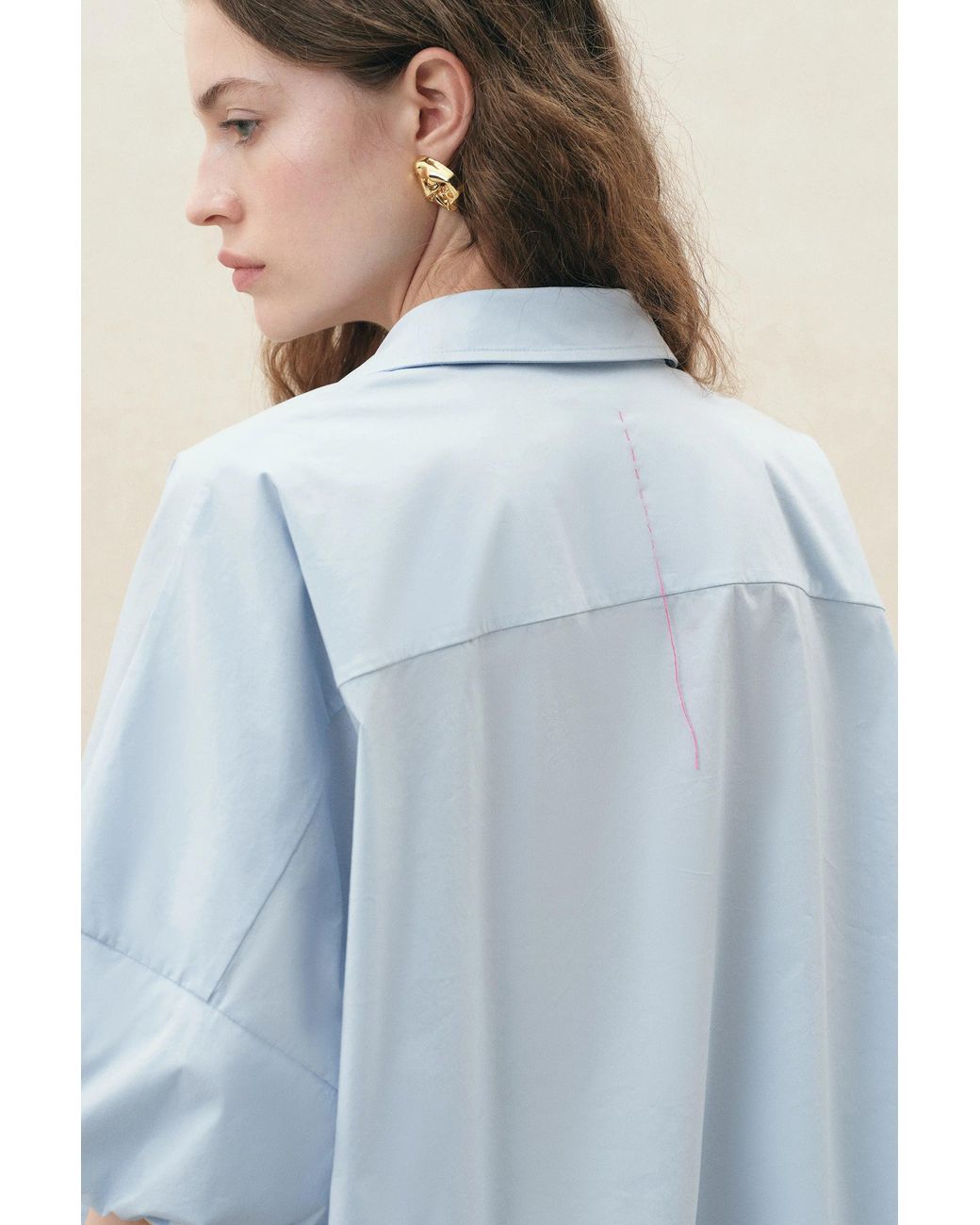 Fabrique Blue Claire Bubble Puff Sleeve Shirt