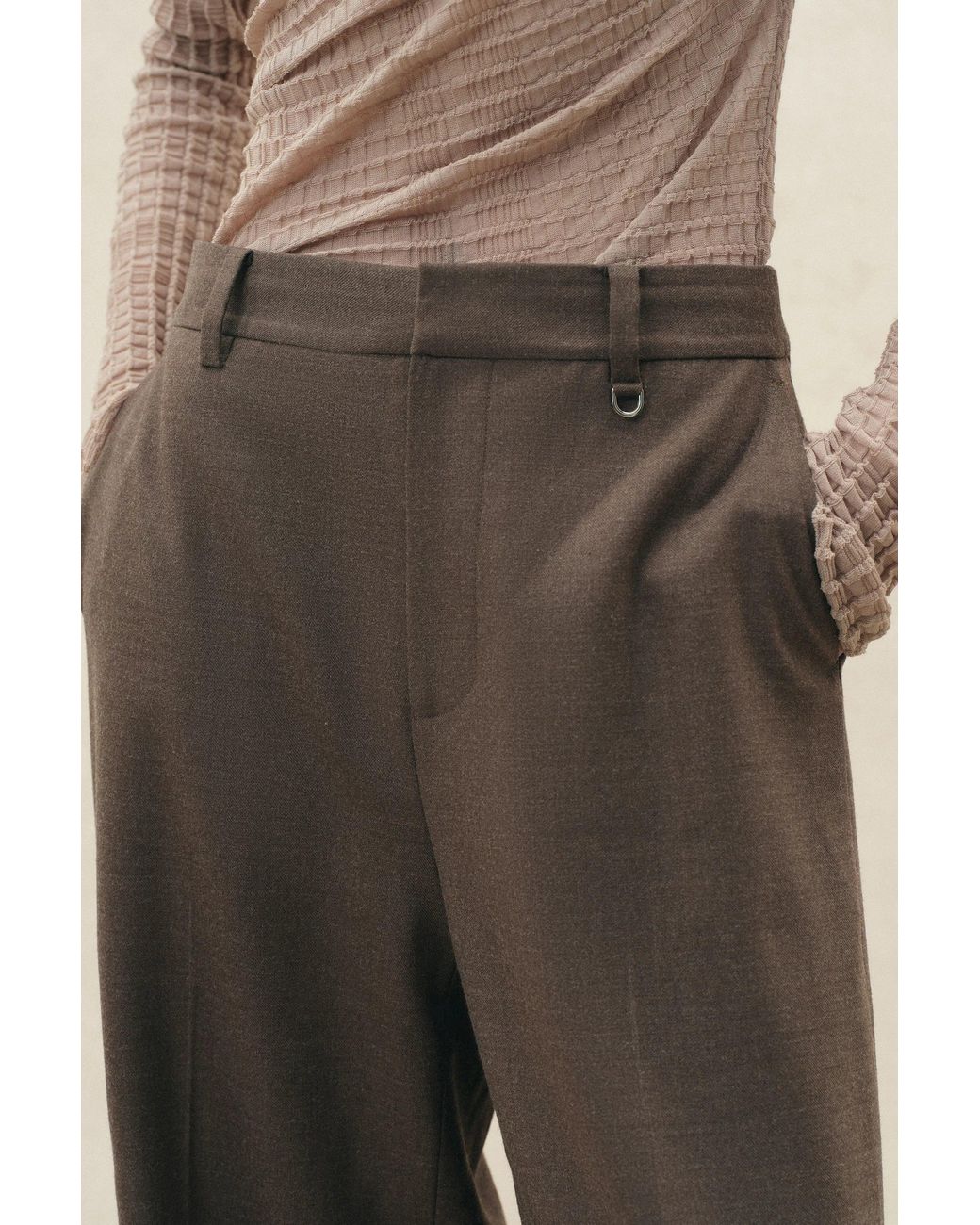 Fabrique Natural Cassia Metal Ring Slim Straight Leg Pants