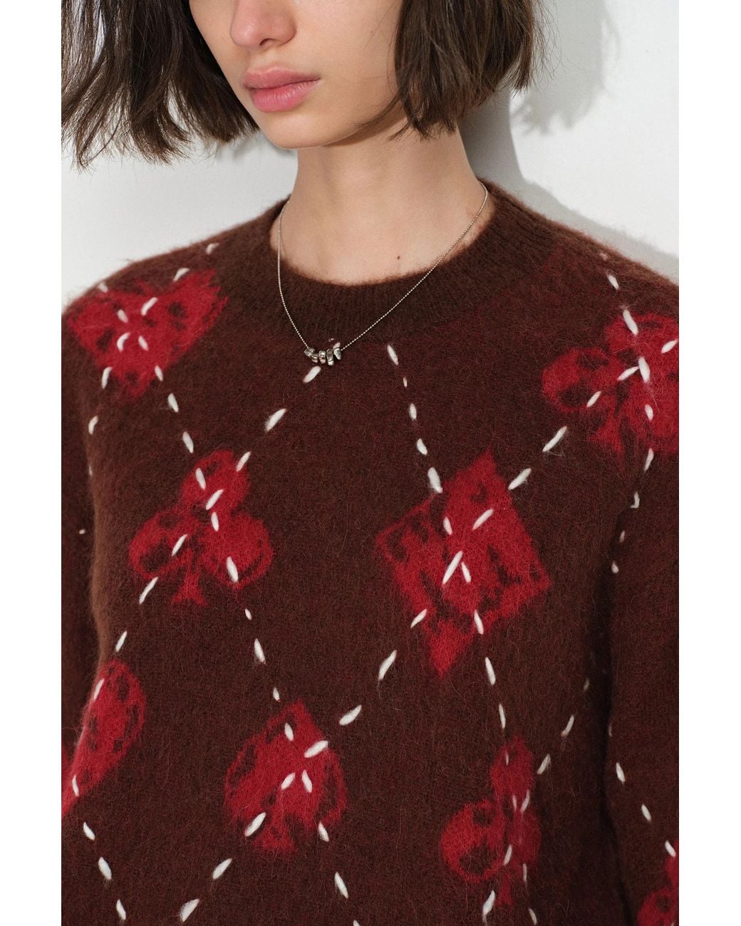 Fabrique Red Bette Hand Sewn Crewneck Sweater
