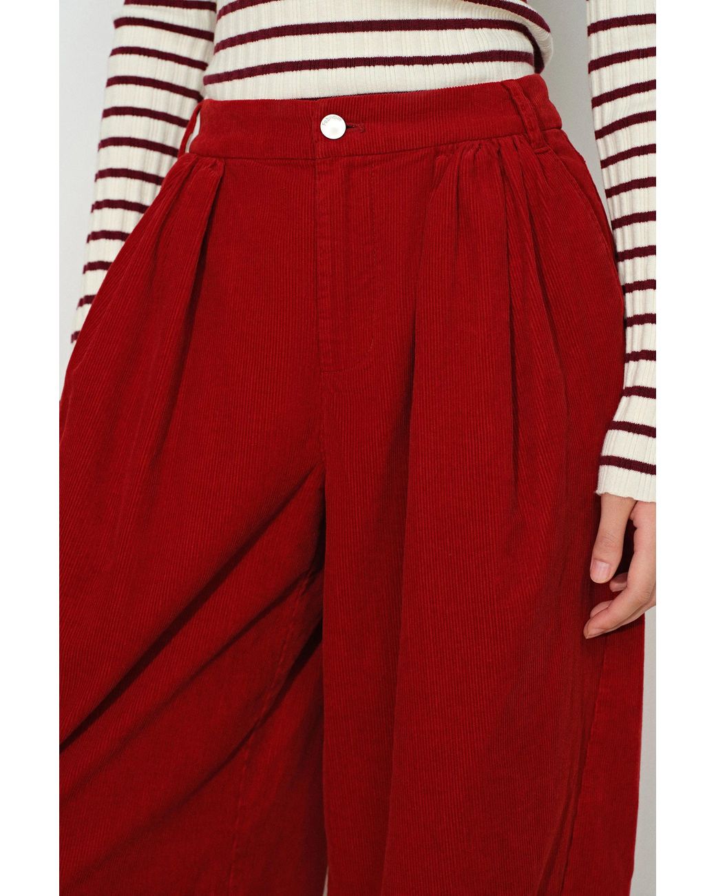 Fabrique Red Honora Pleated Wide Leg Pants