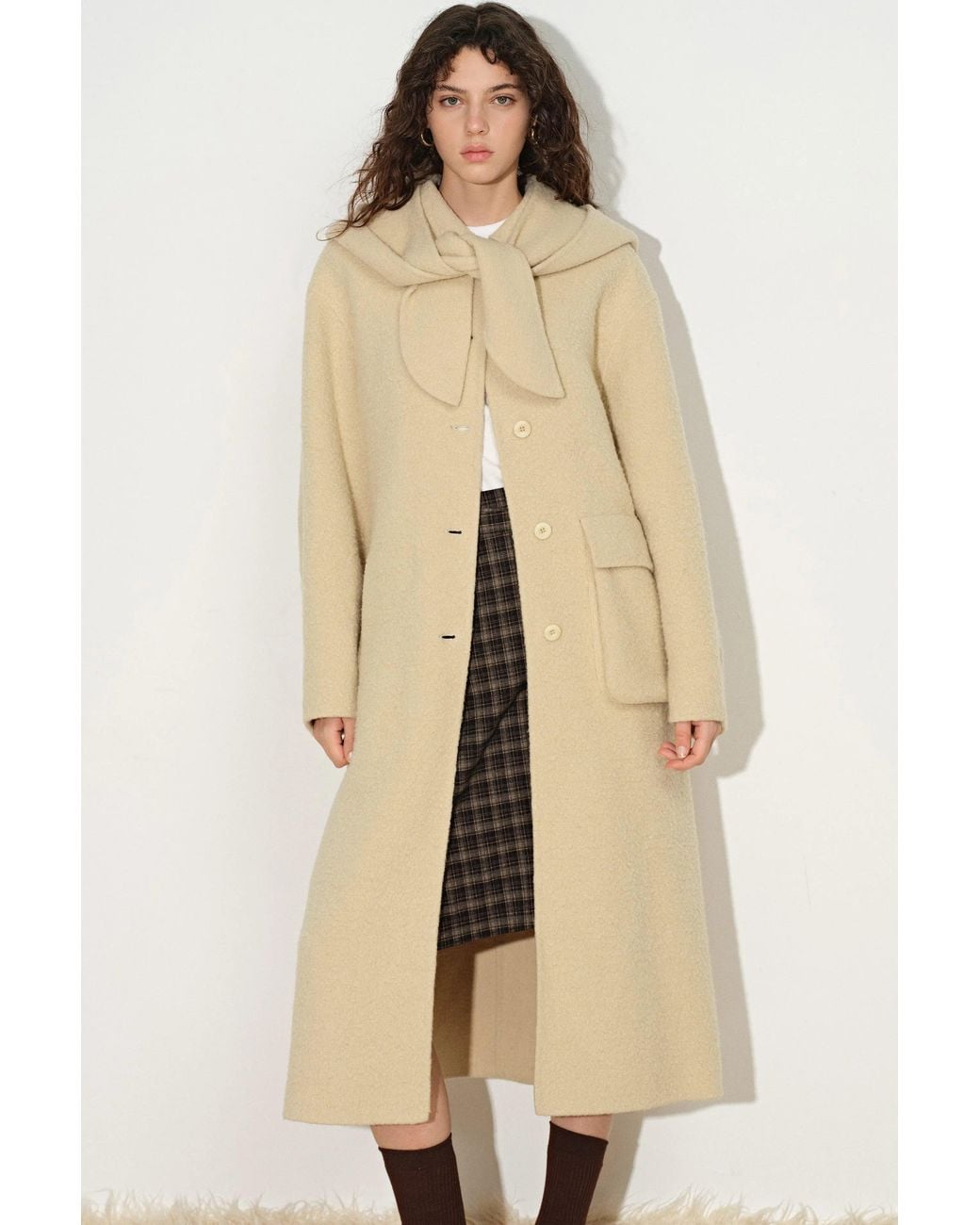 Fabrique Gray Harlan Textured Hooded Scarf Maxi Coat