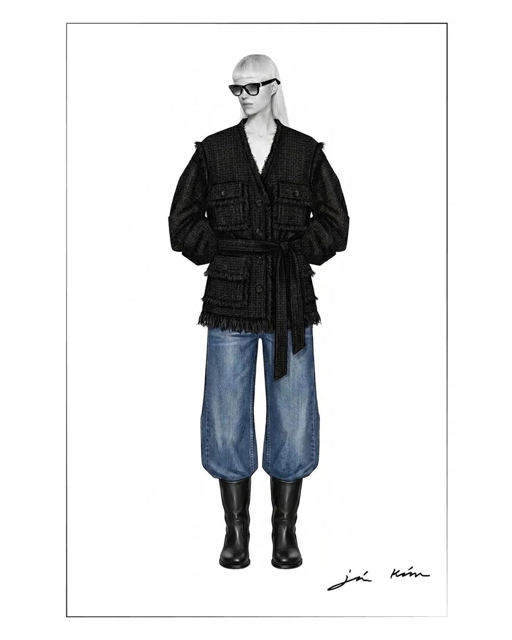 Fabrique Blue Graziosa Belted Fringed Safari Jacket