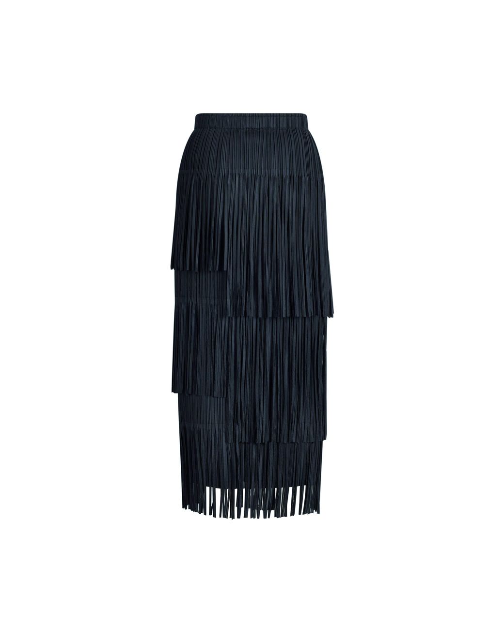 Fabrique Blue Hilda Ruched Asymmetric Fringe Skirt