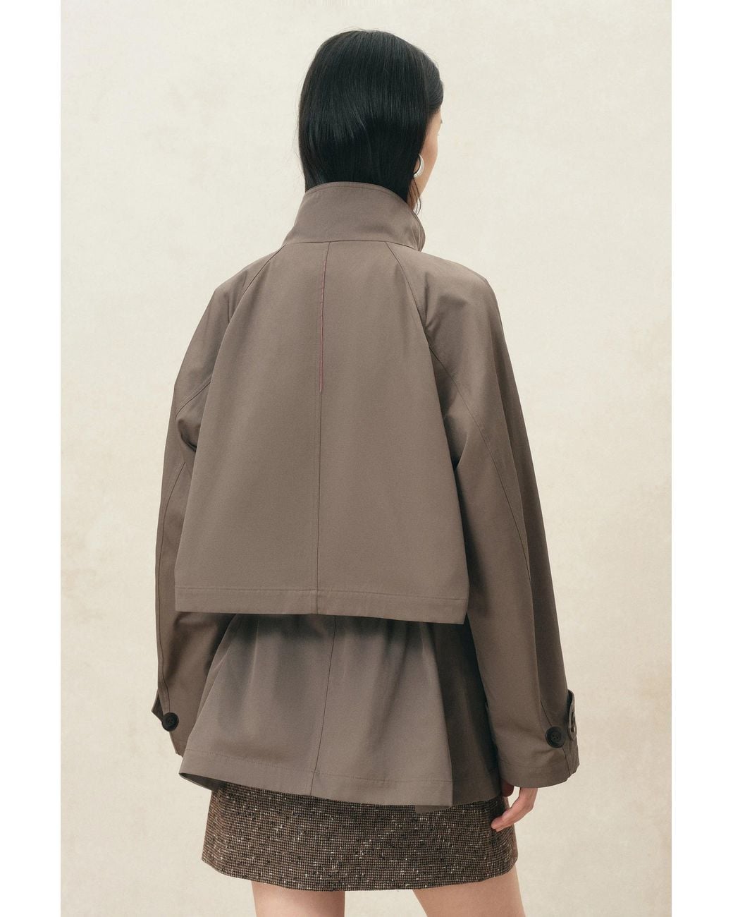 Fabrique Green Bower Double Breasted Cropped Trench Coat