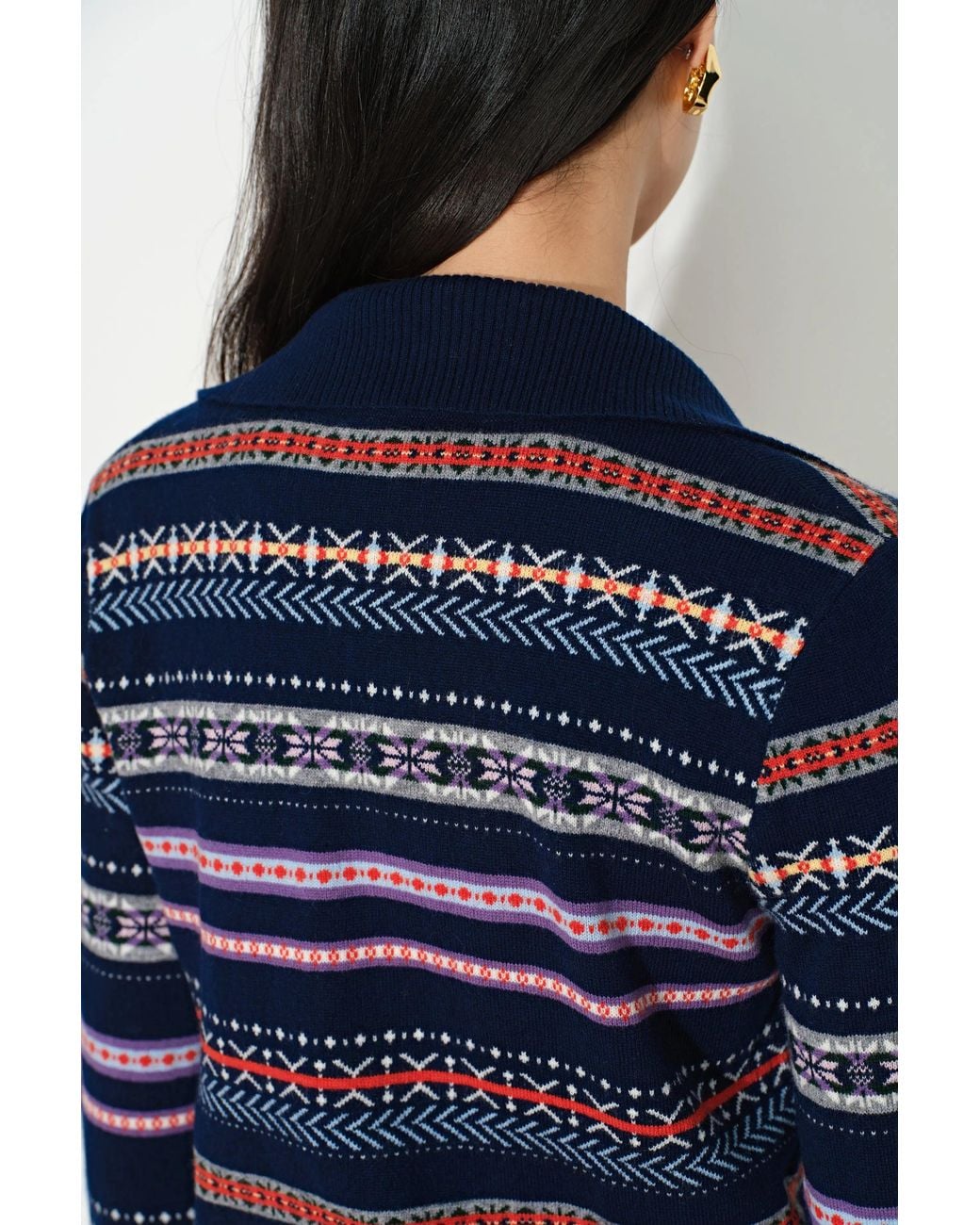 Fabrique Blue Isla Fair Isle Cropped Polo Cardigan