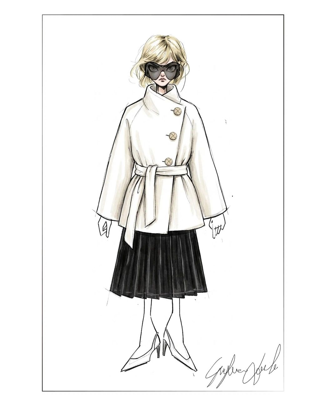 Fabrique White Gwyneira Belted Textured Cropped Coat