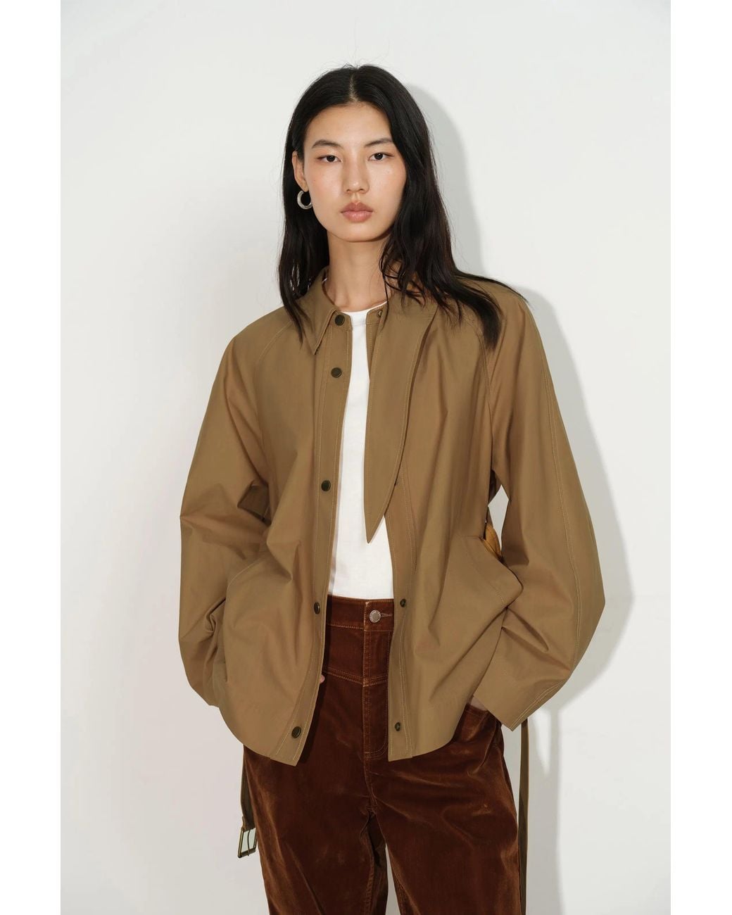 Fabrique Natural Daisy Scarf Collar Trench Coat