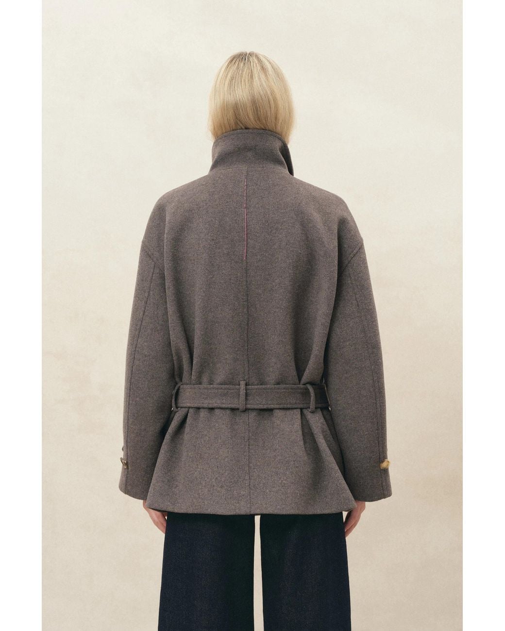 Fabrique Gray Dublin Belted Low Waist Cropped Coat