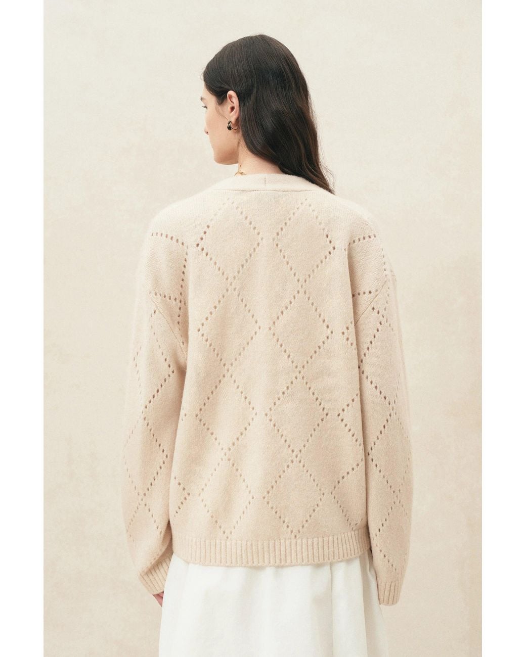 Fabrique Natural Kaia Argyle Openwork Cardigan