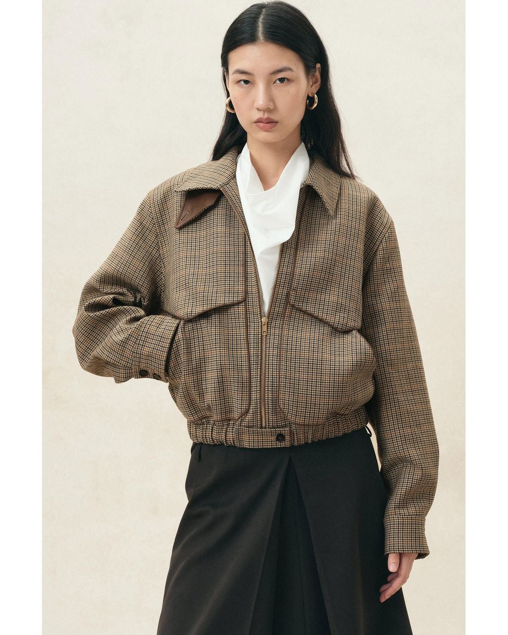 Fabrique Gray Elodie Houndstooth Bomber Jacket