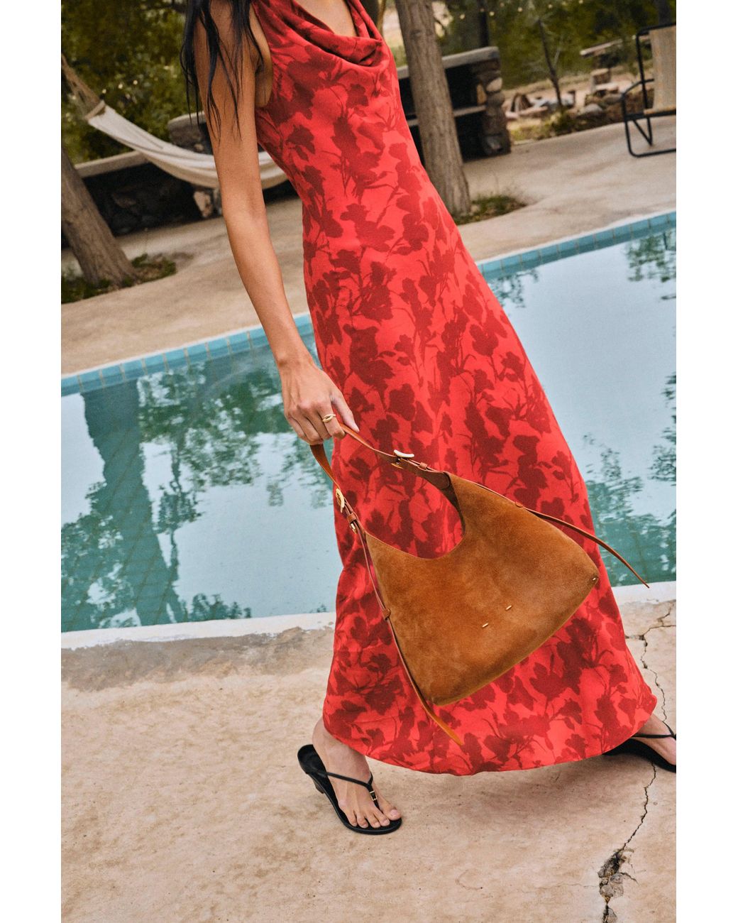 Fabrique Red Elodie Rose Cowl Neck Sleeveless Dress