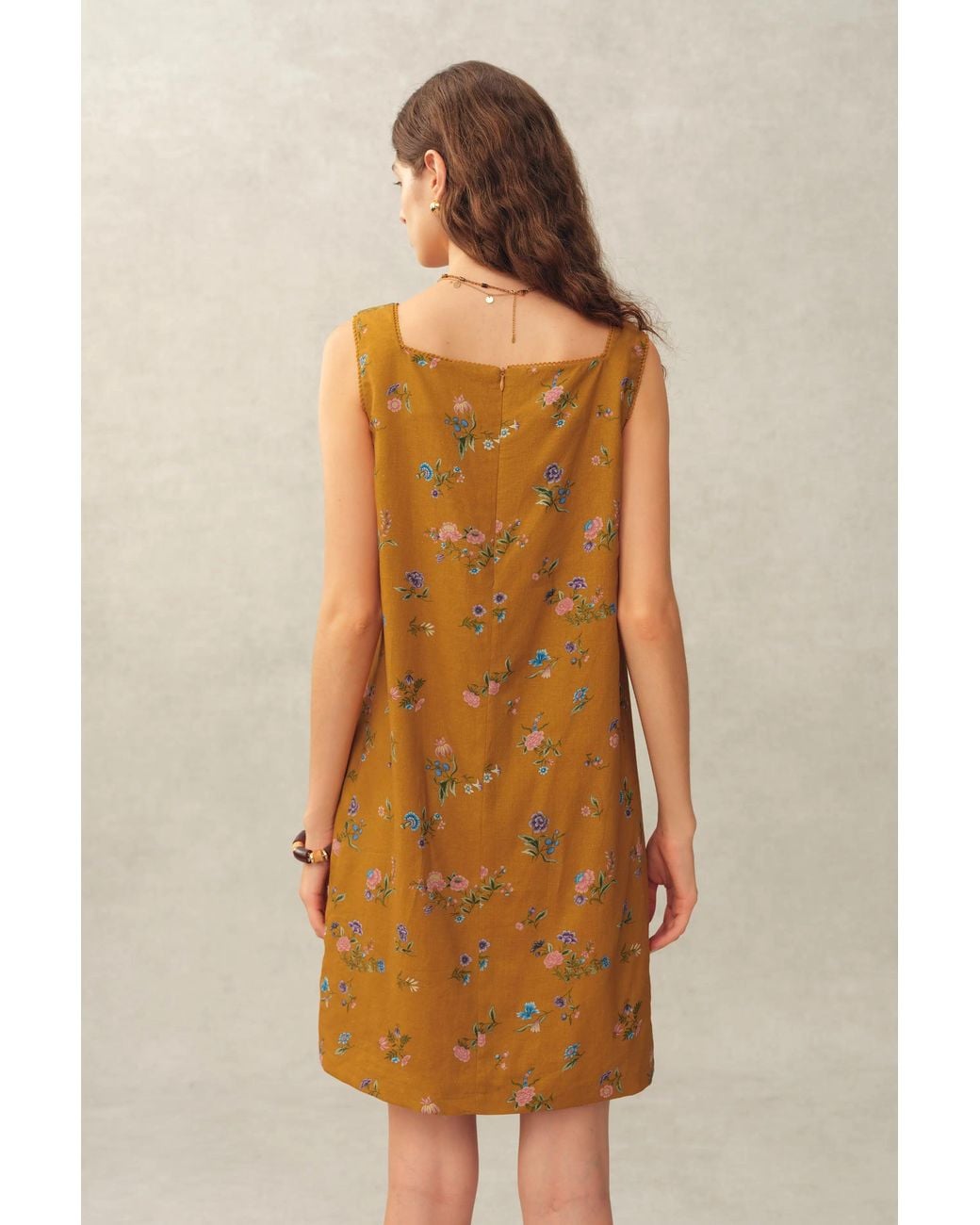 Fabrique Natural Mary Floral Square Neck Sleeveless Short Strap Dress