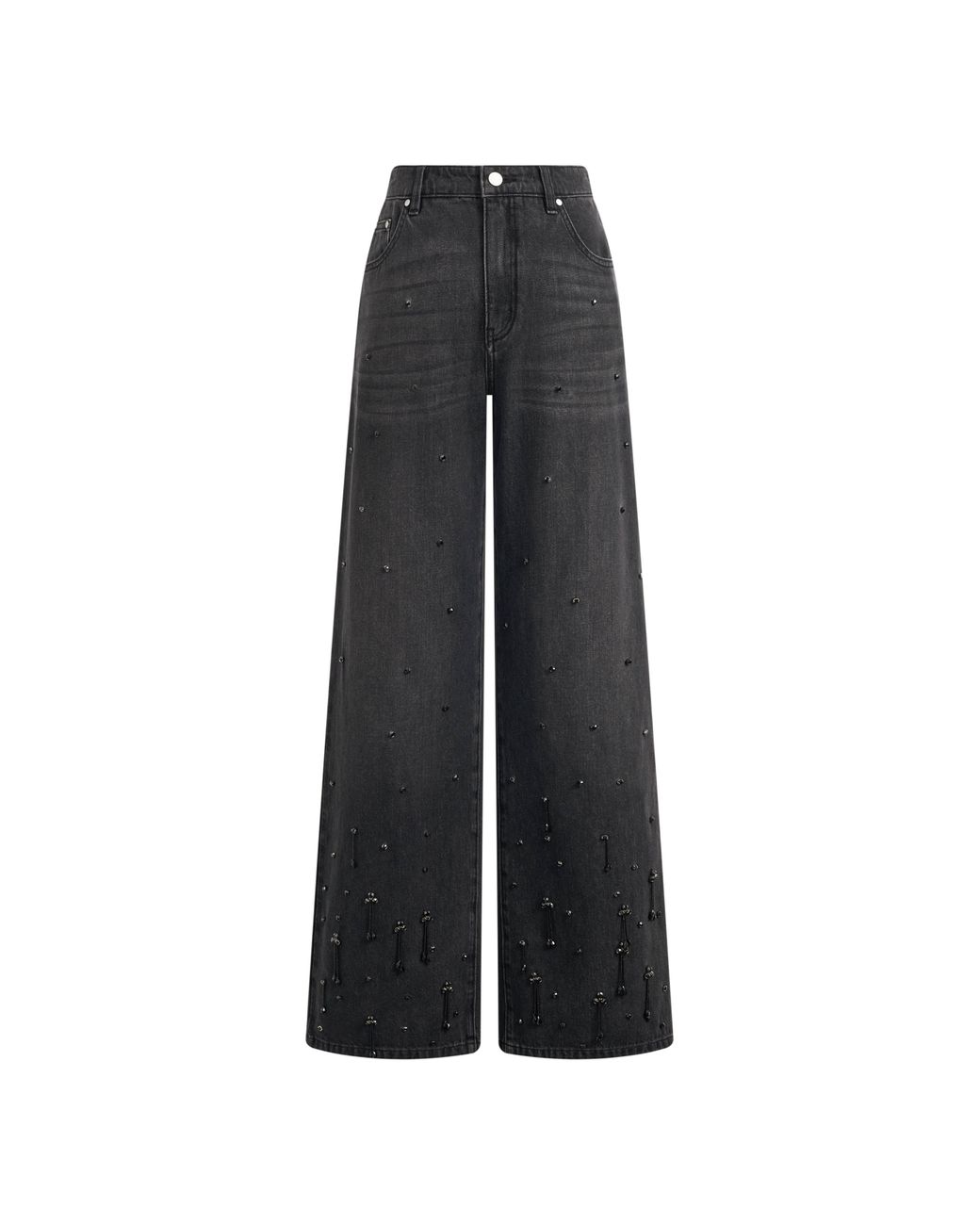 Fabrique Black Nia Hand Studded Fringed Straight Leg Jeans