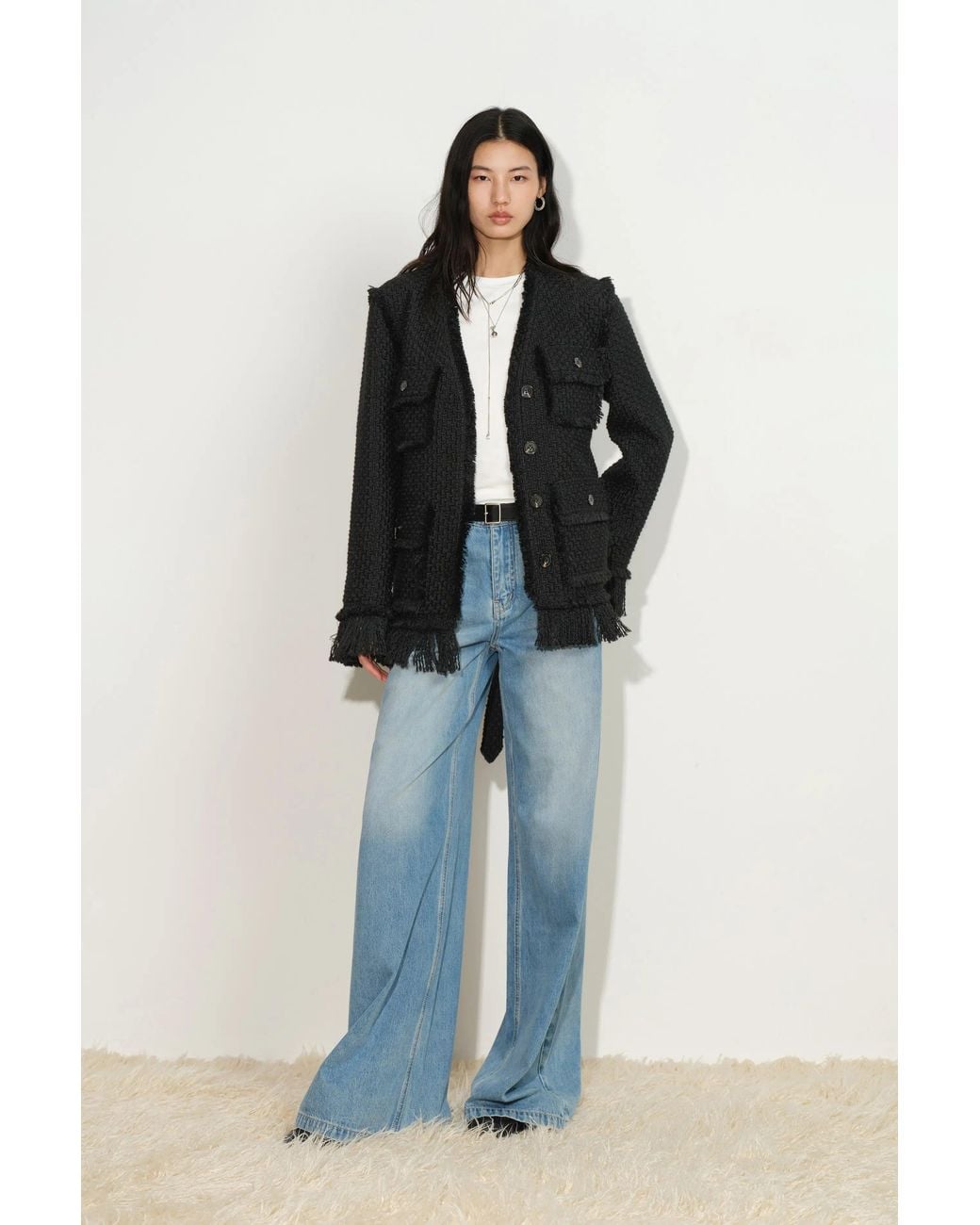 Fabrique Blue Graziosa Belted Fringed Safari Jacket