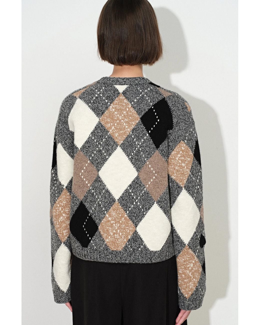 Fabrique Black Marta Hand Embroidery Contrast Argyle Cardigan