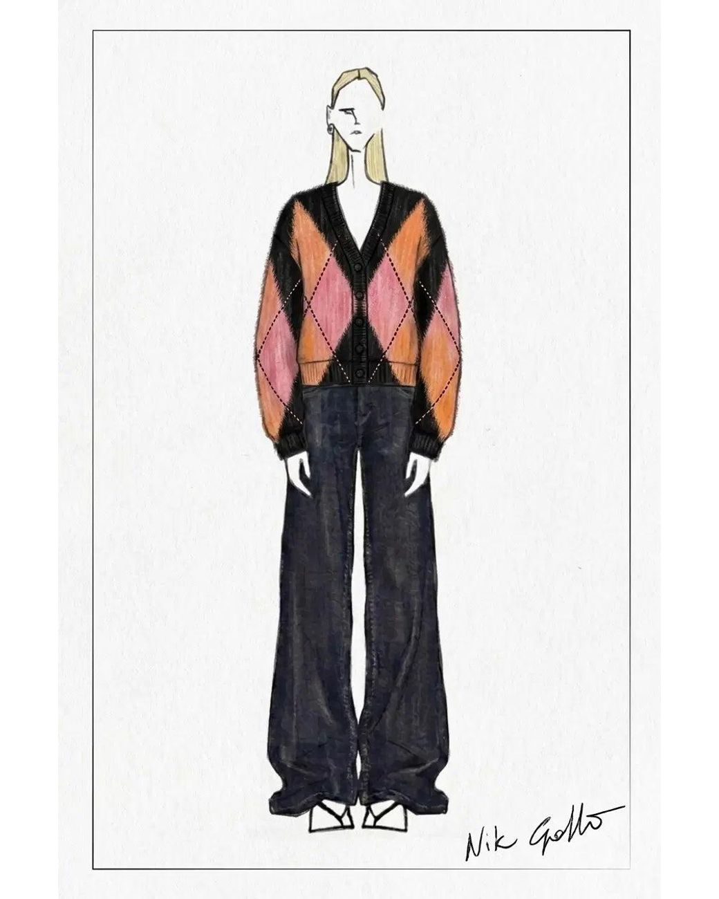 Fabrique Orange Bruce Space Dyed Gradient Argyle Cardigan