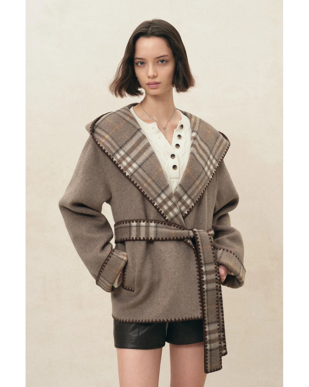 Fabrique Natural Aimee Embroidered Reversible Hooded Coat