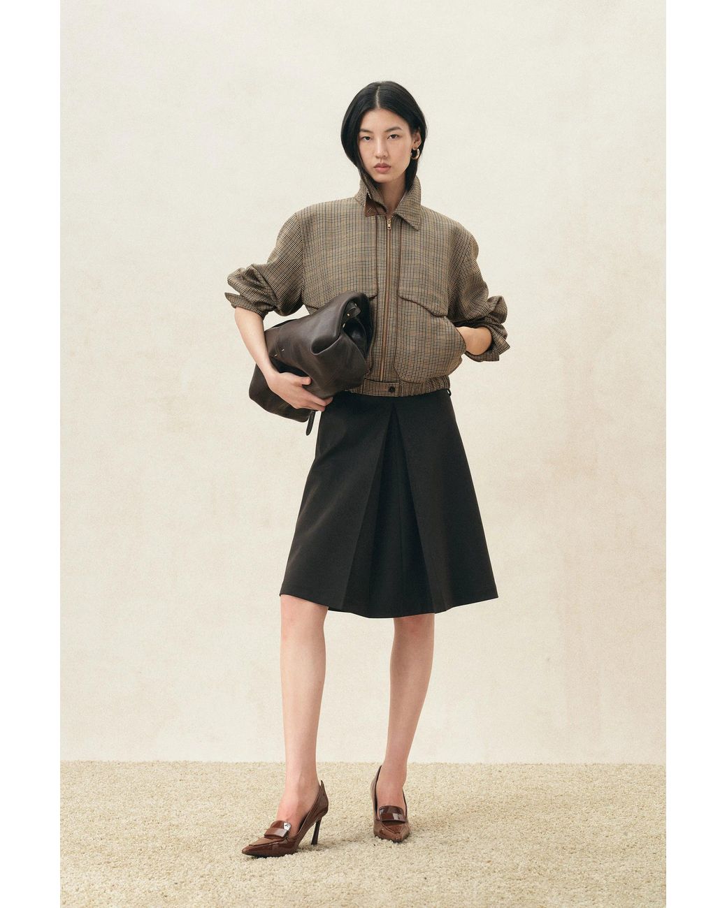 Fabrique Gray Elodie Houndstooth Bomber Jacket