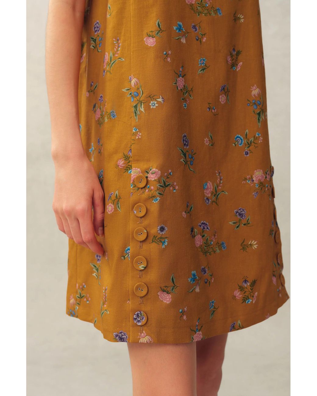 Fabrique Natural Mary Floral Square Neck Sleeveless Short Strap Dress