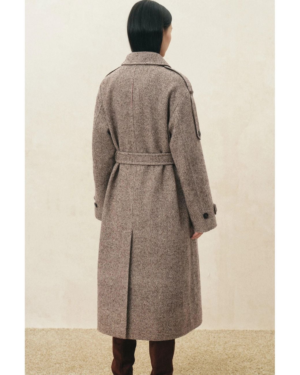 Fabrique Natural Esme Oversized Herringbone Long Coat