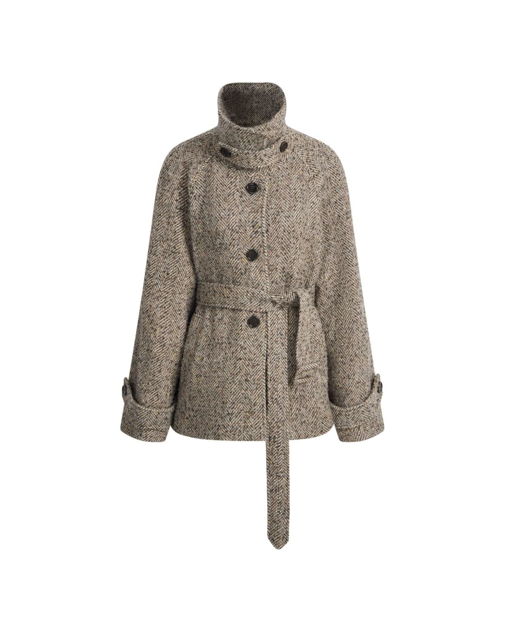 Fabrique Natural Eleanor Flecked Herringbone Cropped Coat