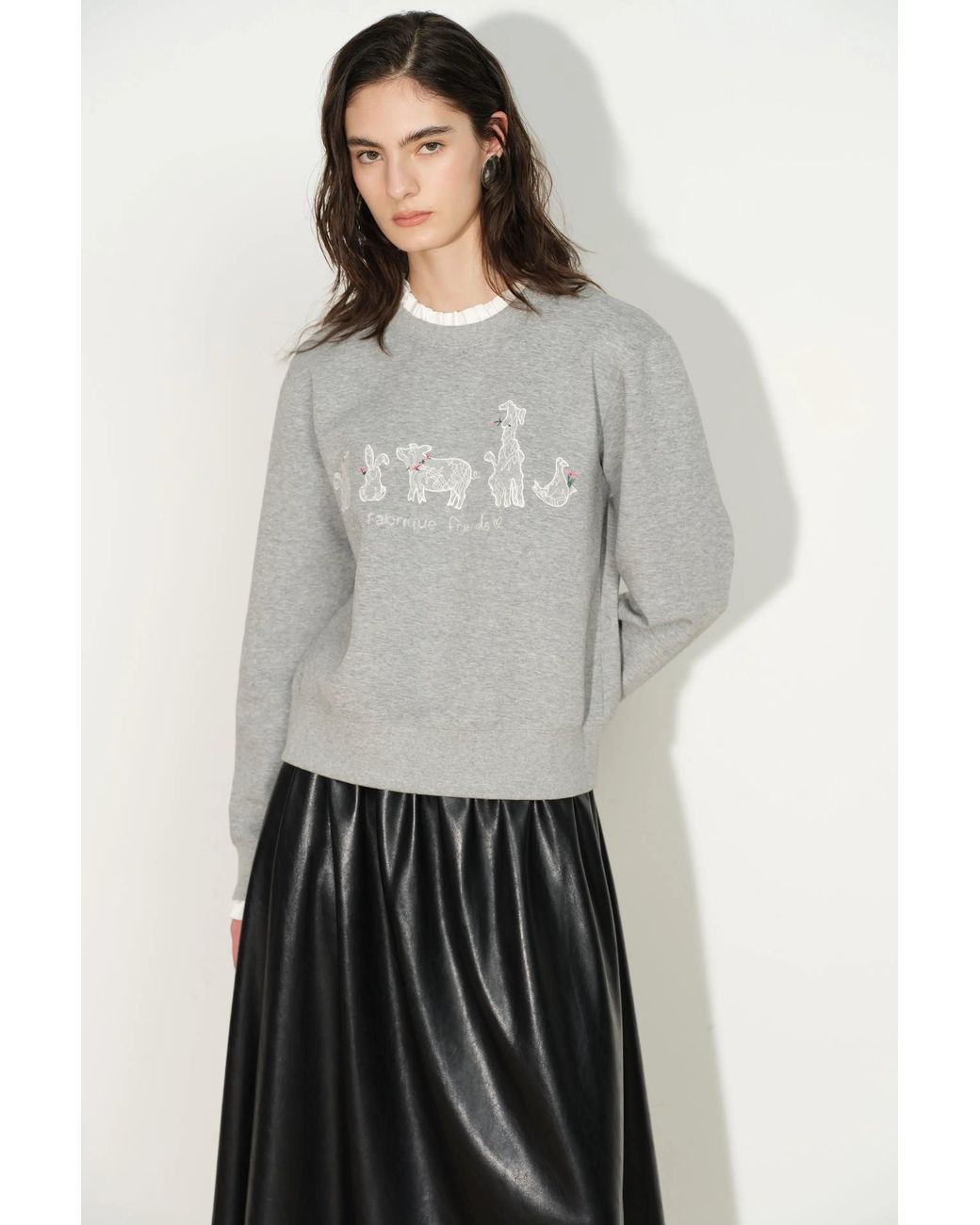 Fabrique Gray Esther Detachable Lace Collar Layered Sweatshirt