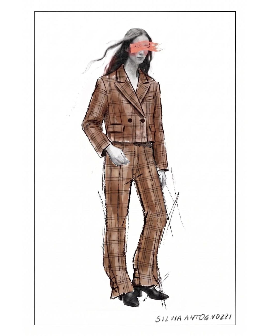 Fabrique Multicolor Amber Plaid Cropped Blazer