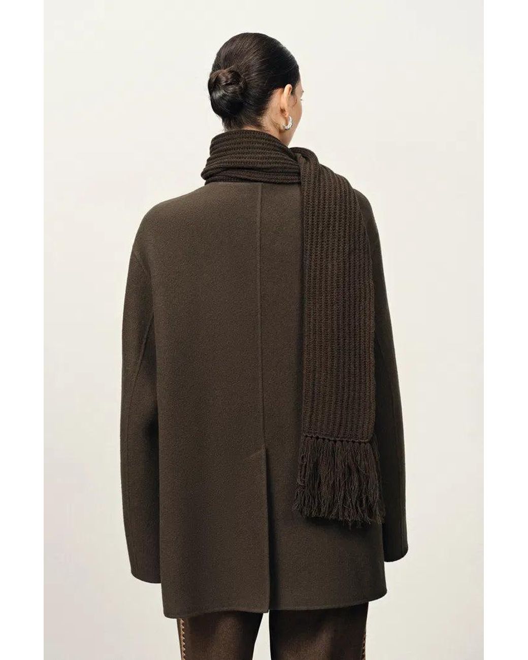 Fabrique Black Kaila Fringed Scarf Coat