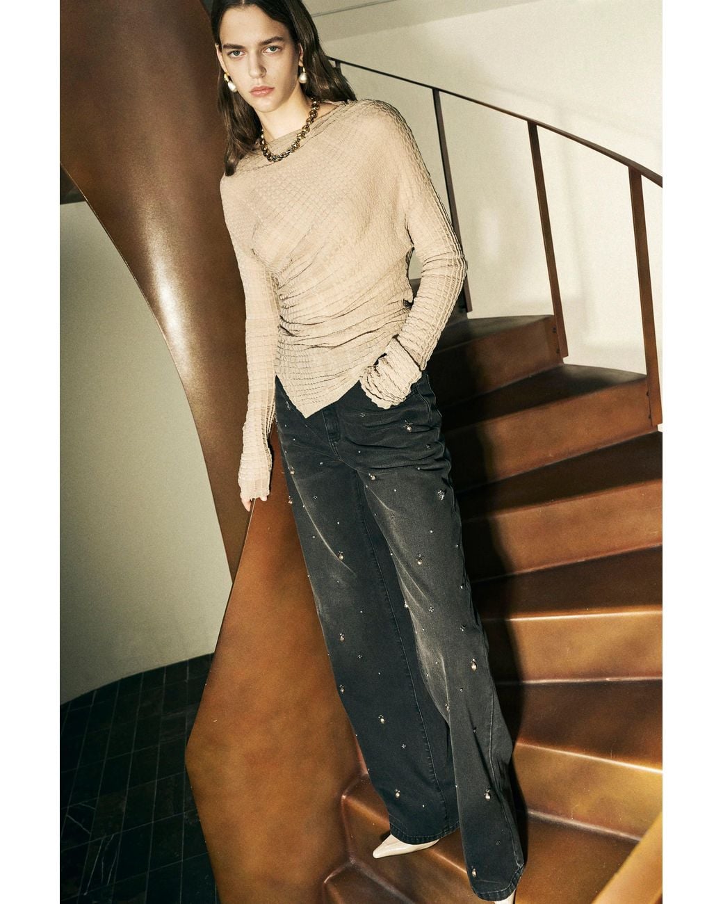 Fabrique Natural Severine Runched Sheer Top