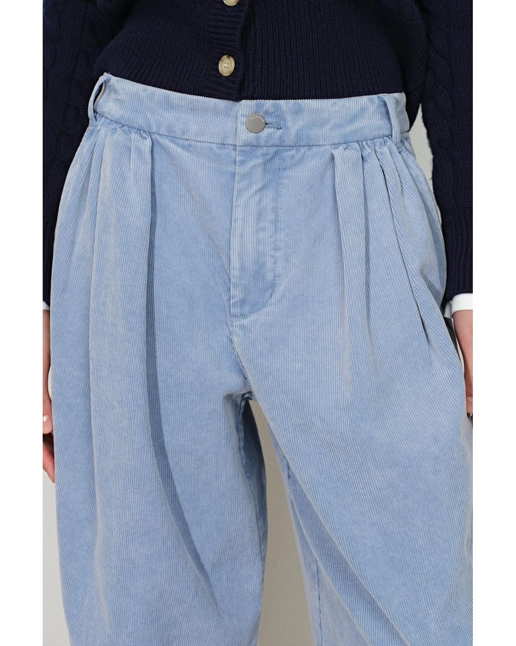 Fabrique Blue Honora Pleated Wide Leg Pants