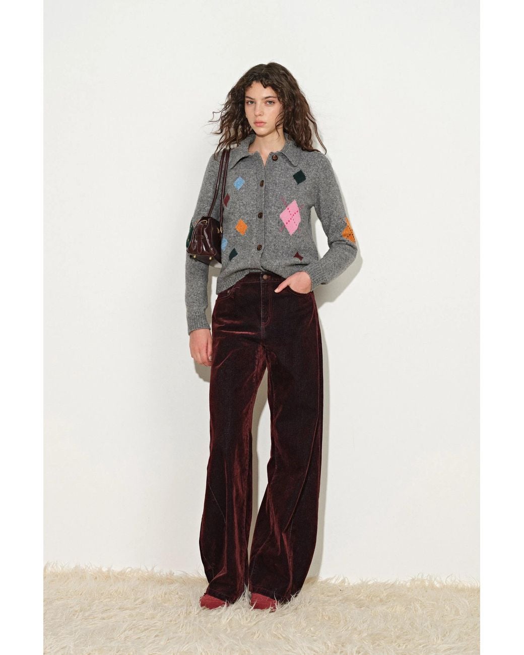 Fabrique Gray Sidonie Argyle Lapel Cardigan