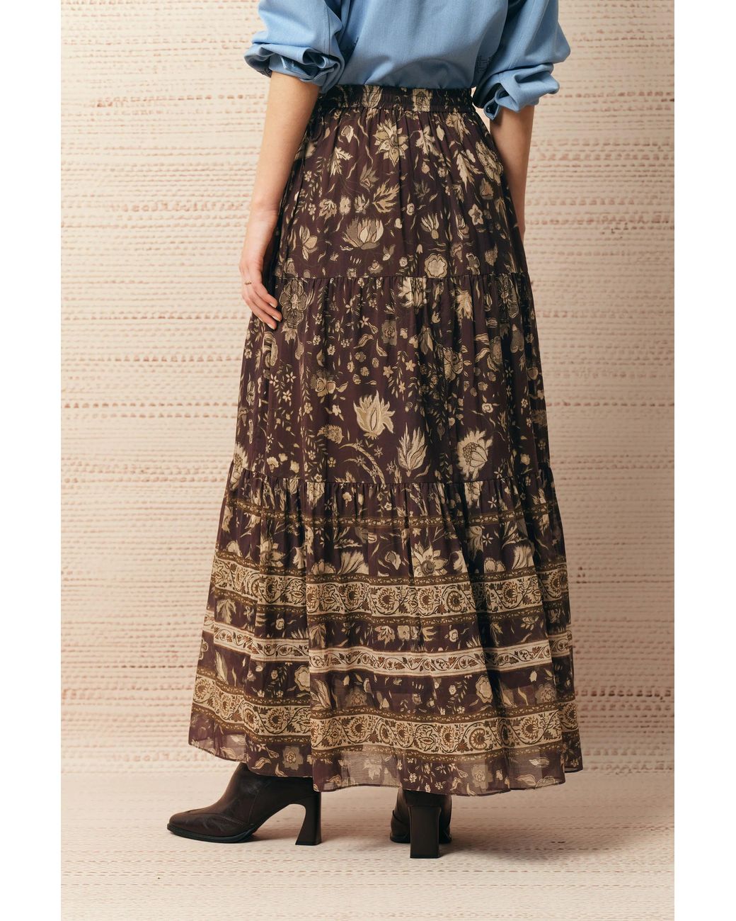 Fabrique Brown Juniper Persian Inspired Floral Skirt