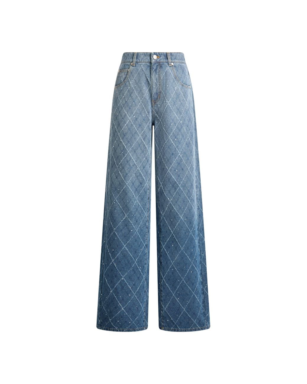 Fabrique Blue Liora Crystal Embellished Crochet Argyle Jeans