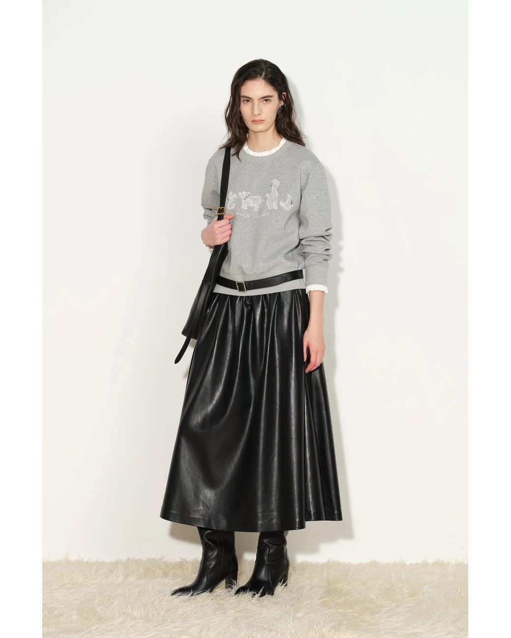 Fabrique Gray Esther Detachable Lace Collar Layered Sweatshirt