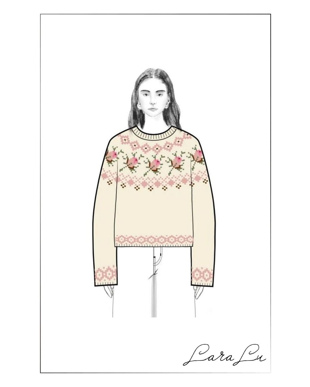 Fabrique White Laverna Fair Isle Rose Pattern Sweater