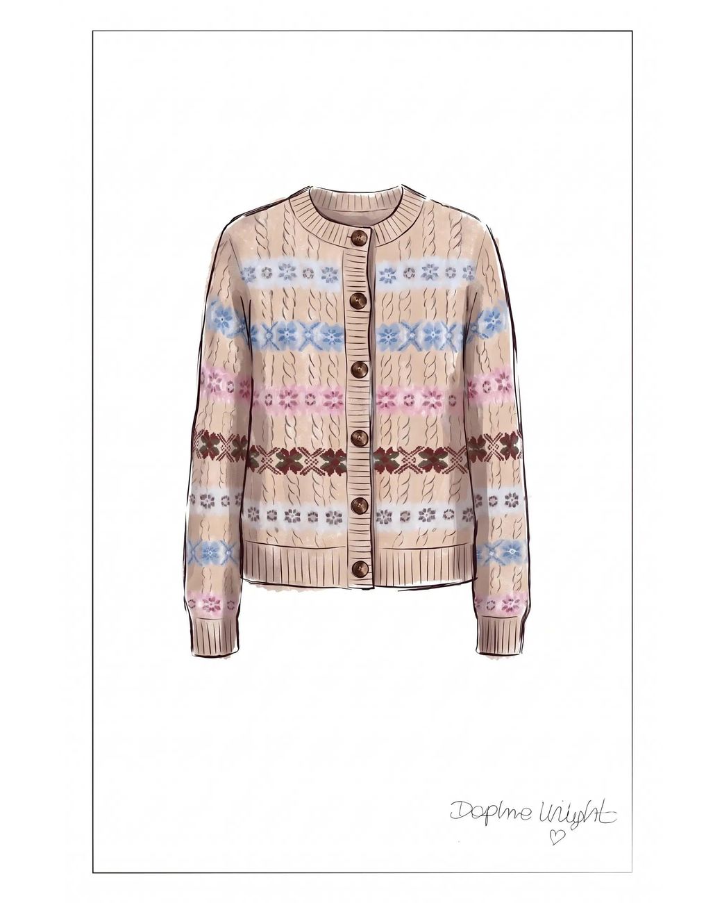 Fabrique Natural Aria Quatrefoil Jacquard Fair Isle Cardigan