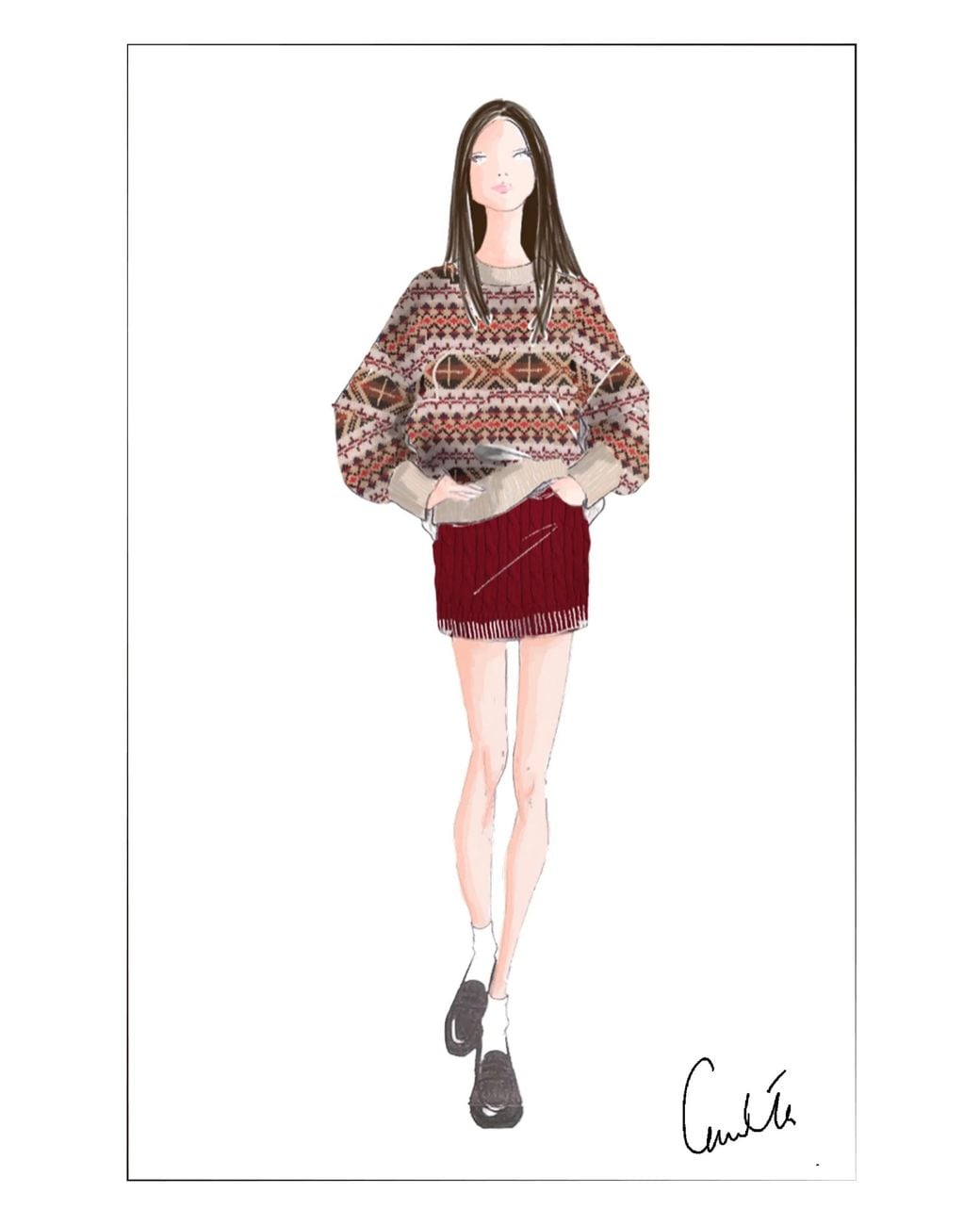Fabrique Red Fiona Fair Isle Sweater