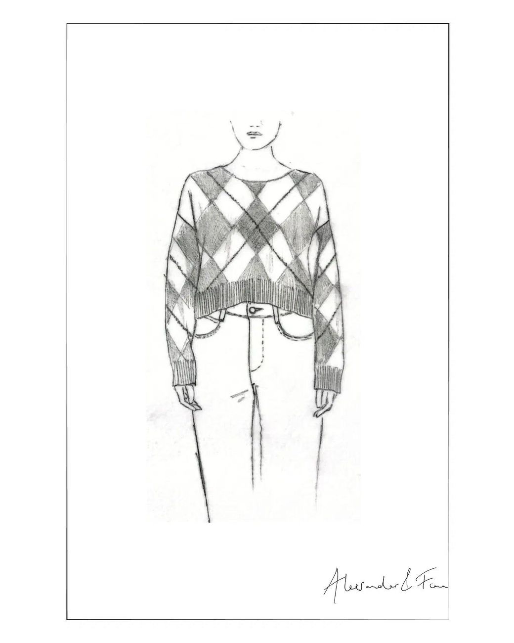 Fabrique Natural Ash Embroidered Contrast Argyle Sweater