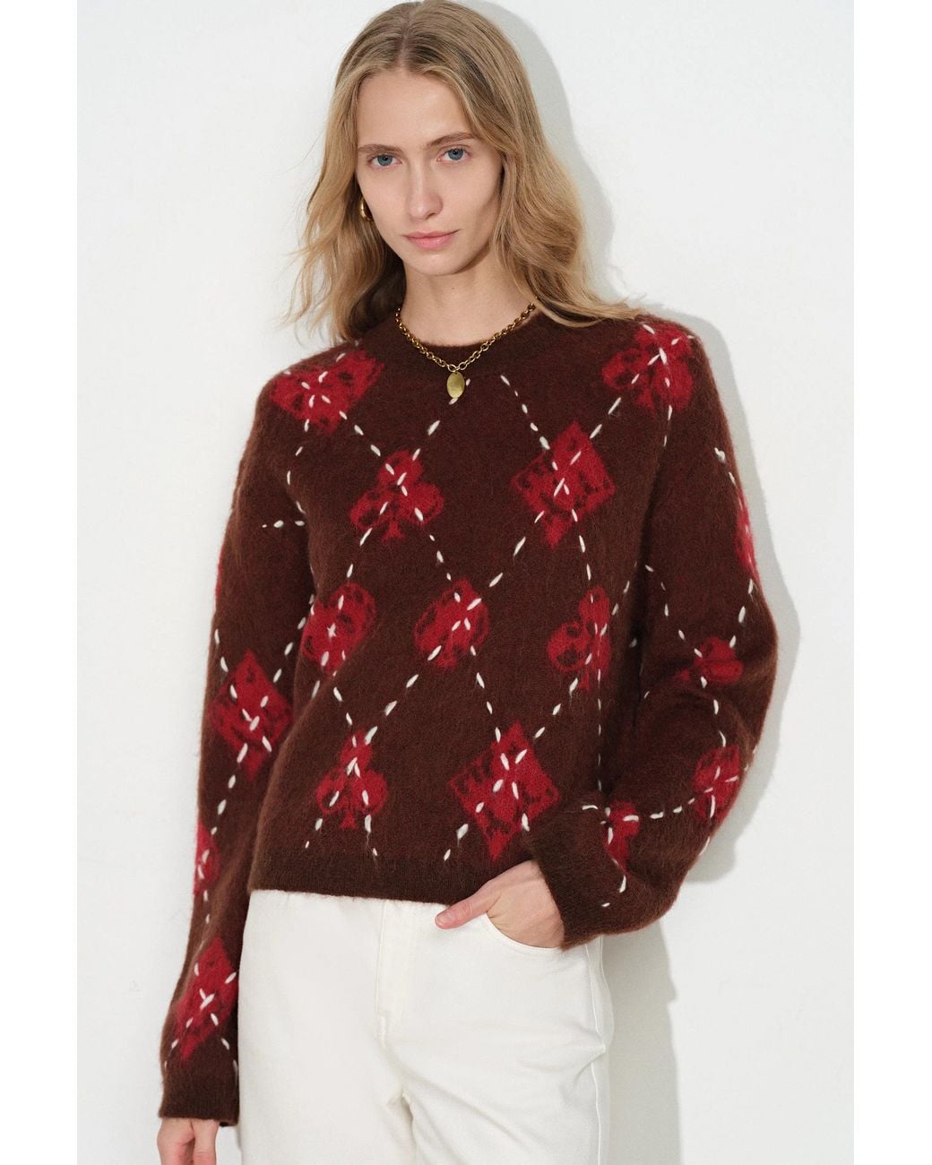 Fabrique Red Bette Hand Sewn Crewneck Sweater
