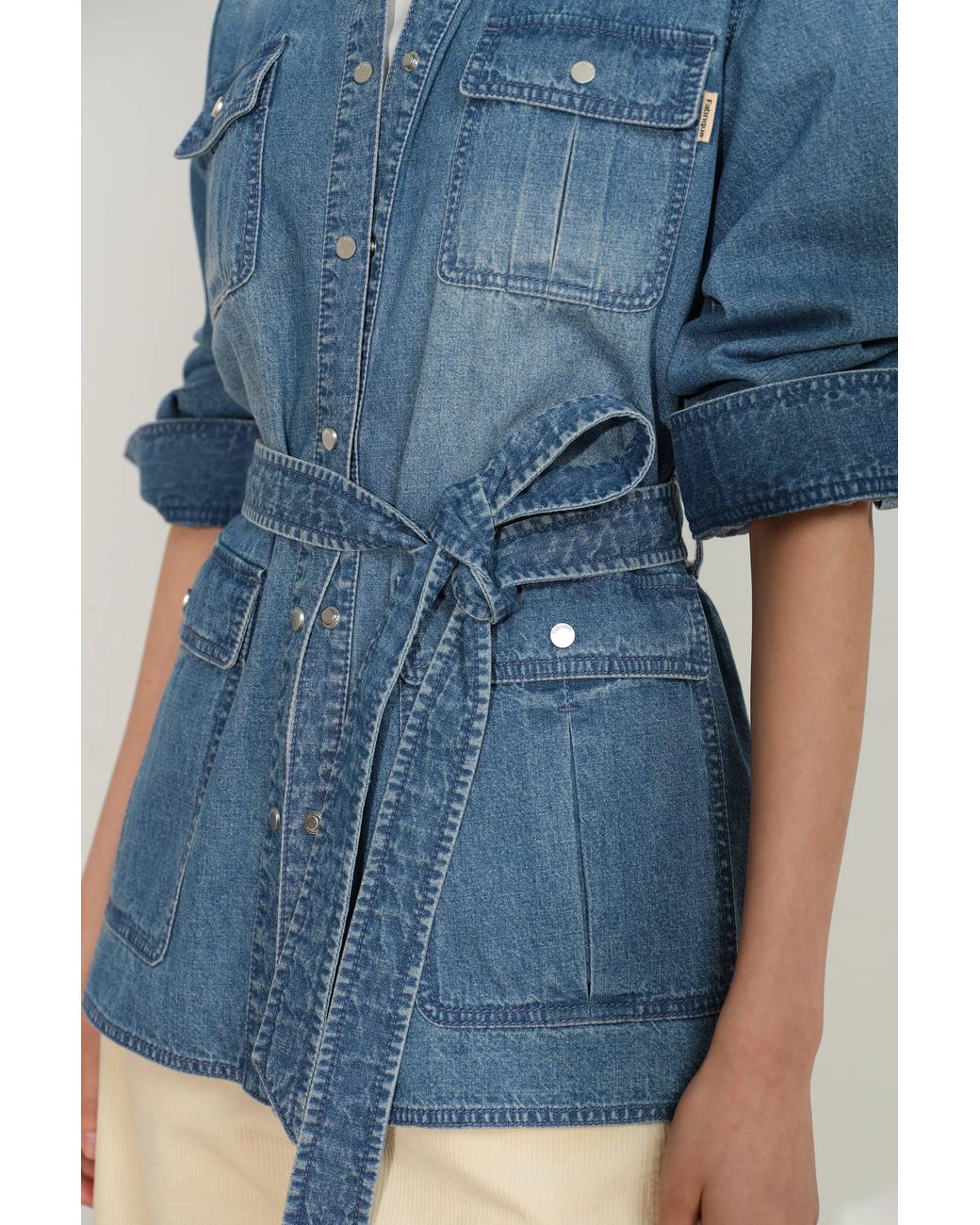Fabrique Blue Iris Belted Safari Shirt Jacket